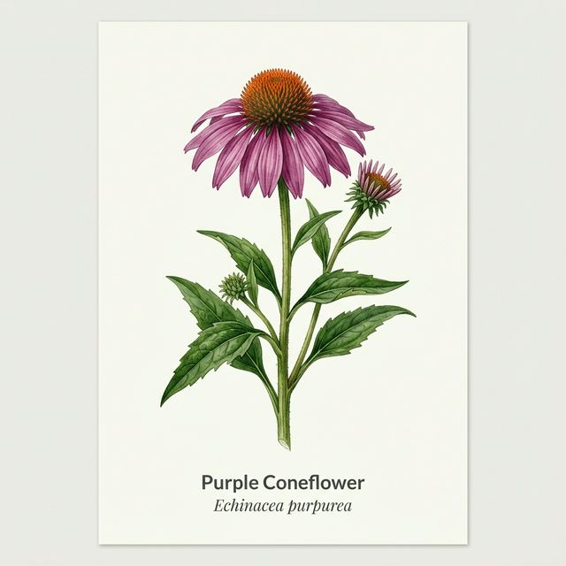 Purple Coneflower botanical illustration